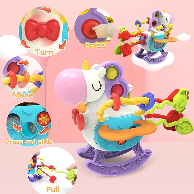 Babies Toys for 12 Months,Sensory Toys for Toddlers 1-3, 3 in 1 Activities Busy Cube,Pull String Teether and Baby Tissue Box Toy,Infant Toddlers Toy Gifts for 1 2 3 Year Old Boys Girls