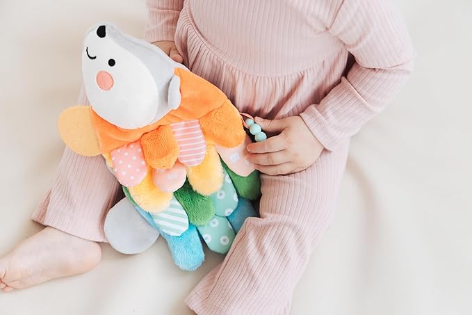 Pearhead Hedgehog Sensory Toy, Plush Lovey with Crinkle Tabs and Silicone Teether for Babies 0m+, Infant Development Toy