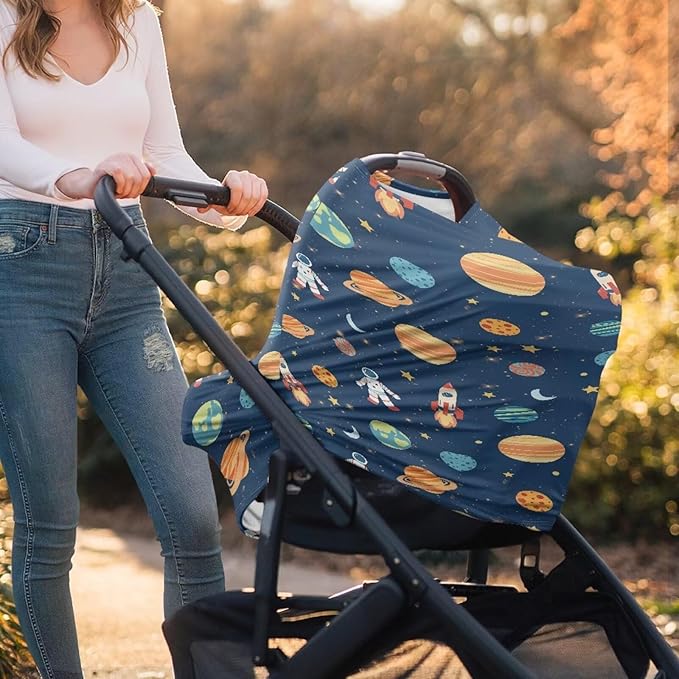 GIFTPUZZ Galaxy Car Seat Covers Nursing Cover Carseat Canopy for Babies Privacy Protection, Multi- Use Breastfeeding Covers, Nursing Scarf Baby, Infant Car Canopy for Spring Autumn