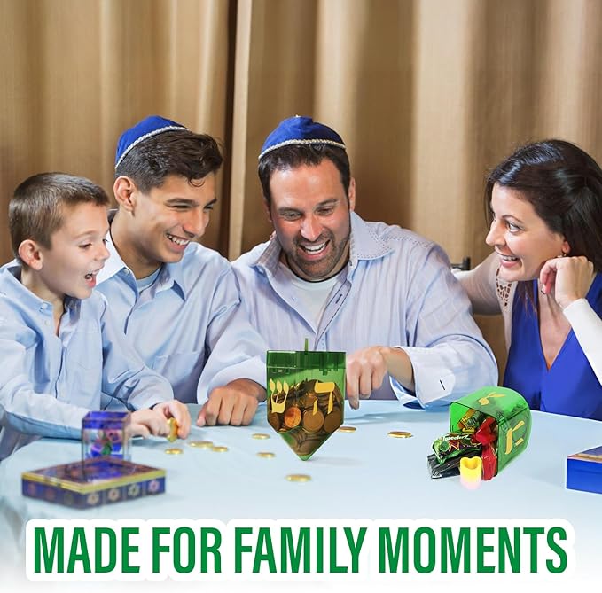 Large Fillable Dreidels for Hanukkah, Pack of 4 Plastic Dreidels Bulk, Green Large Dreidels That Bring Joy and Tradition to Every Celebration