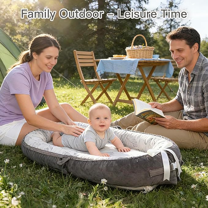 Organic Cotton Baby Lounger – Reversible, Portable, Soft & Breathable with Washable Cover | Perfect for Awake-Time Use Only - Little Leaves