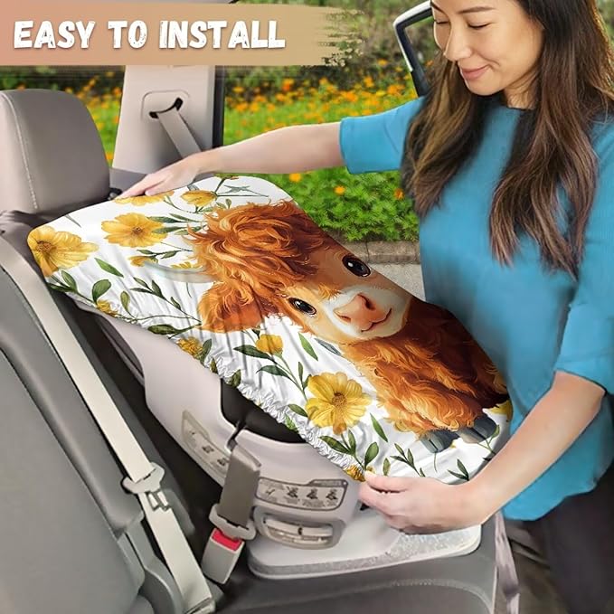 XYZCANDO Highland Cow Car Seat Cover Baby Travel Cartoon Western Car Seat Covers for Babies Girls Waterproof Car Seat Protector for Child Car Seat Novelty Car Accessories Gift for Holiday