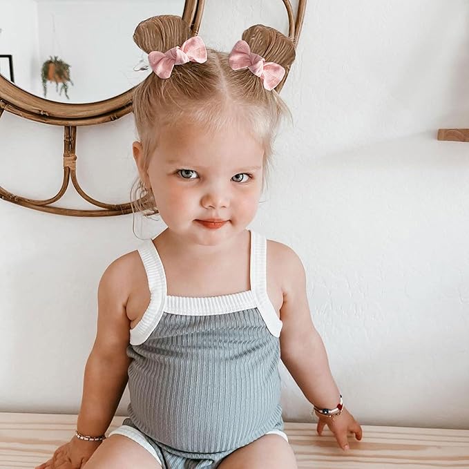 Niceye Baby Hair Clips - 24 Pcs Fully Lined Hair Bow Clips for Fine Hair Cotton Tiny Hair Barrettes for Infants, Toddlers, and Little Girls