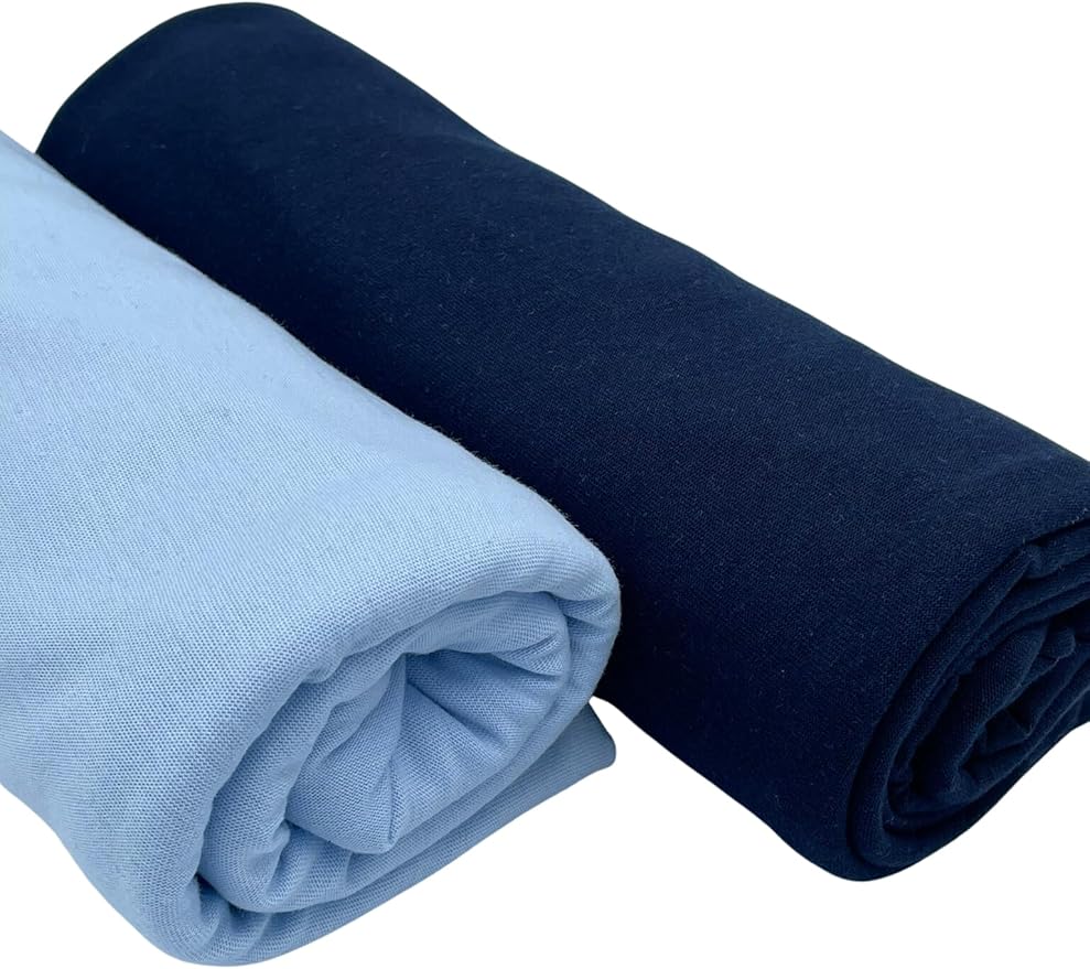 Pack N Play Sheets Fitted 24 x 42, Compatible with BabyBjorn, Guava Lotus and Similar - 100% Jersey Cotton - Soft, Durable & Hypoallergenic, 2-Pack, Light Blue & Navy, by SheetWorld, Made in USA