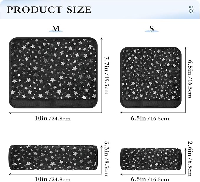 2 Pack Seatbelt Covers Seat Belt Cover Pad for Adults Boys Girls Car Seat Strap Covers Pads Cushion Universal Shoulder Strap Pad Protector for Backpack Camera Bag 6.5 Inch Sparkly Silver Stars