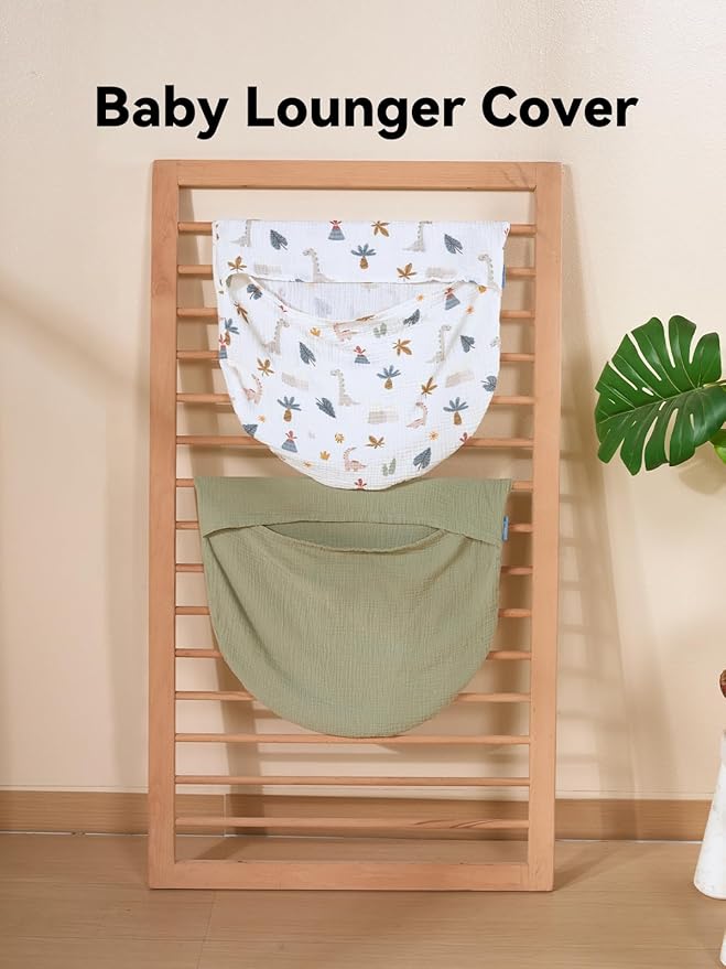 TILLYOU Muslin Baby Lounger Cover, 100% Cotton Newborn Lounger Cover, 2 Pack Baby Nest Slipcover for Boys Girls, Cover Only, Dinosaur