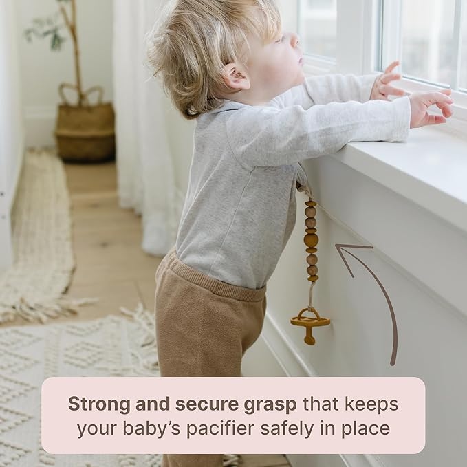 Silicone Pacifier Clip – Metal-Free, Rust-Free, 100% Food-Grade Silicone and Natural Beech Wood, Secure Pacifier Holder for Babies– Mauve - Mila & Lulu