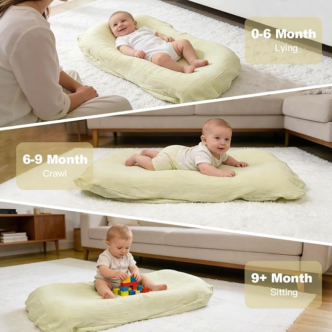 Infant Support Cushion - Baby Support Cushion for Newborn, 0-24 Months, Portable Tummy Time Mat for Home and Travel, Soft Cotton, Supervised Use, Baby Essentials Gift, Kelly, (Cover Included)