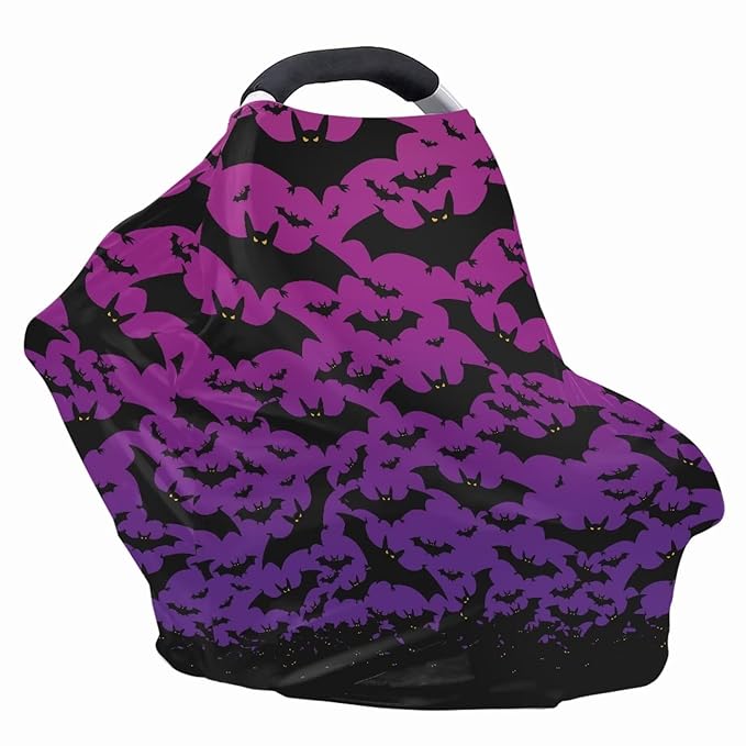 JEOCODY Halloween Bat Car Seat Covers Canopy Cover,Multi Use Cover Soft Nursing Cover Elastic Carseat Canopy Stroller Cover Shopping Cart Cover