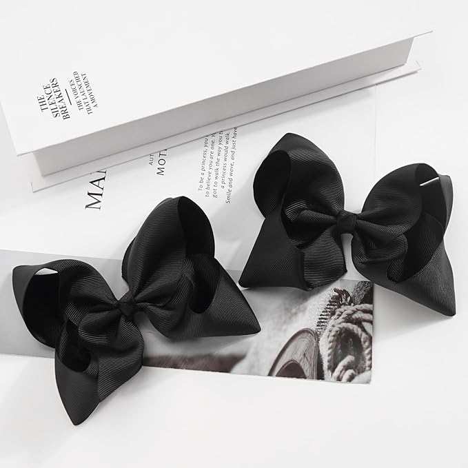 Hair Bows for Girls Alligator Clips Black White Grosgrain Ribbon Solid Color 4PCS Hair Accessories for Little Teen Toddler Girls Kids