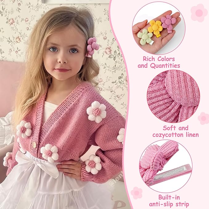 24Pcs Baby Girl Hair Clips Set, Sunflower Hair Bows Barrettes Handmade Accessories Wrapped Alligator Clip for Babies Infant Toddlers Kids in Pairs