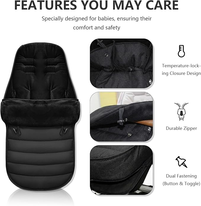 Universal Stroller Footmuff for Baby, Winter Baby Stroller Bunting Bag, Warm Soft Ultra-fine Fleece Stroller Sleeping Bag for Cold Weather, Waterproof & Windproof, Footmuff Blanket Must Have