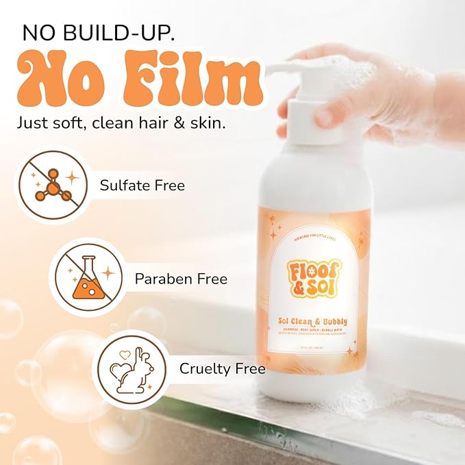 floof & sol Sol Clean & Bubbly Baby Shampoo and Body Wash 10 oz – Tear-Free Head-to-Toe Cleanser for Newborns, Kids & Toddlers with Avocado Oil & Superfruit Extracts