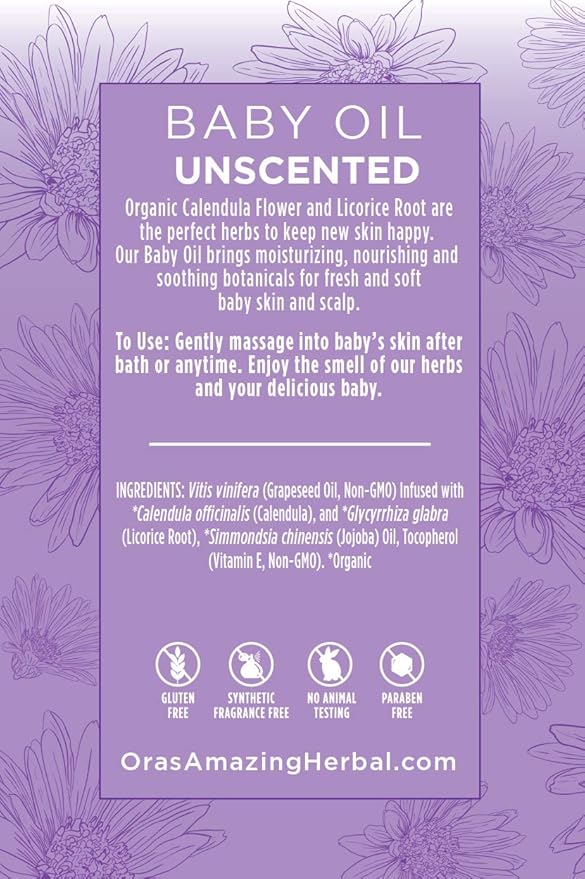 Ora's Amazing Herbal Travel Size Natural Baby Oil, Calendula Oil for Baby, Infant Massage, Cradle Cap, Hair Oil, Multipurpose Baby Oil, OAHerbal