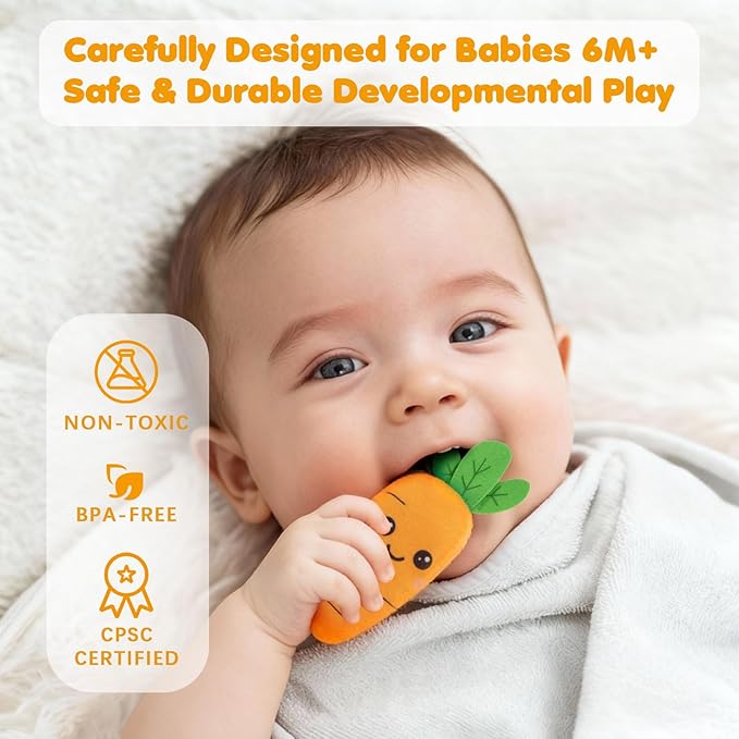 Montessori Toys for 1 Year Old – My First Shopping Trip Baby Sensory Toy, Color Sorting Play Food with Crinkle & Rattle, Fine Motor Skills Learning Gift for 1 2 3 Year Old Boy Girl Birthday Christmas