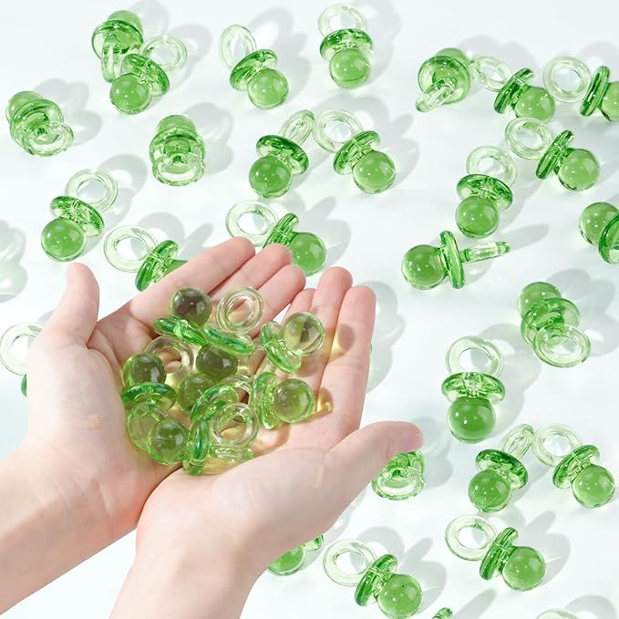 36 Acrylic Pacifiers for Baby Shower Game, 1.75 Inch Cute Baby Shower Pacifiers, Green Pacifiers for Baby Shower Decoration DIY, Gender Reveal Party Table Scatter, Baby Shower Favors (Green)