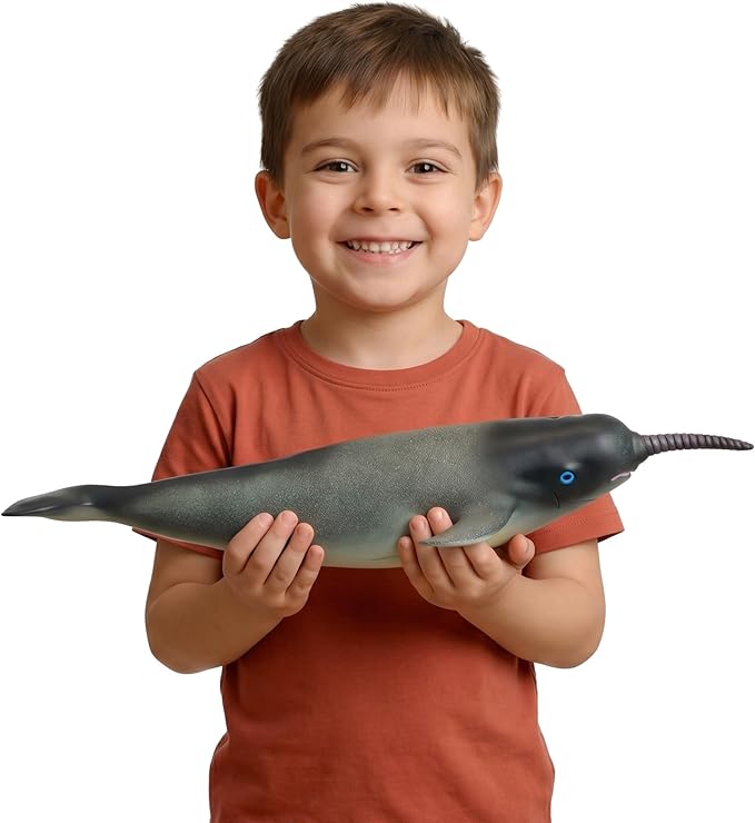 Gemini&Genius Narwhal Toy, Sea Animal Soft Plastic Marine Life Whale Action Figures Gift Great for Educational, Cake Topper, Swim, Bath Toys, Stocking Stuffers for Kids