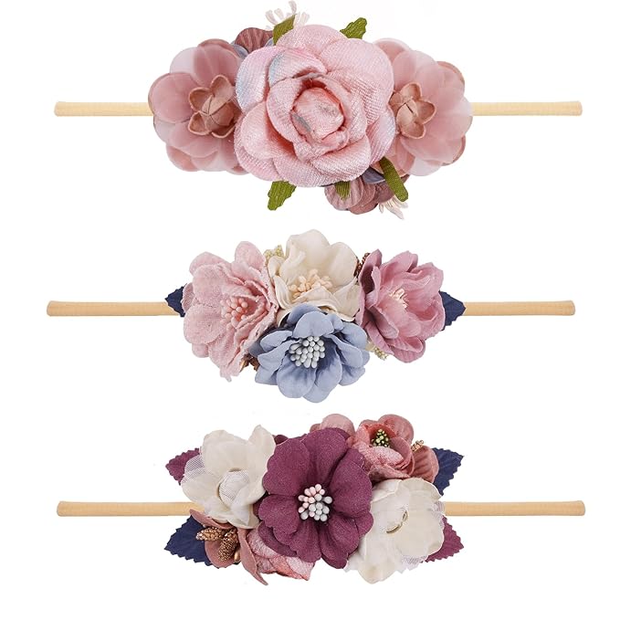 OOSAKU Baby Girl Flower Headbands Set Elastic Floral Headbands Soft Nylon Hair Band for Newborn Toddler Hair Accessories (Z3)