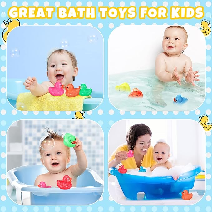 Leitee 24 Pcs Glitter Rubber Duck Assortment Duckies for Kids Colorful Glitter Mini Ducks Neon Color Ducky Bath Toys for Birthday Gifts Baby Shower Decorations Summer Beach Pool Activity Favor 1.6''