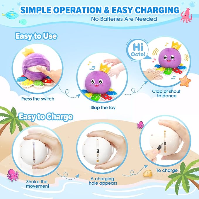 IJIGU Baby Toys 6-12 Months, Infant Musical Crawling Octopus Plush Toy, Interactive Tummy Time Sensory Toy for Babies 6-18 Months, Toddler Gift for Boys Girls