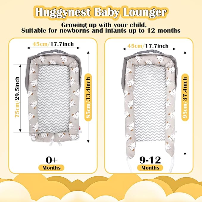 Baby Lounger for Newborn, Portable Infant Lounger for 0-24 Months Newborn, Home Travel Dual-Purpose Baby Nest (Elephant Grey)