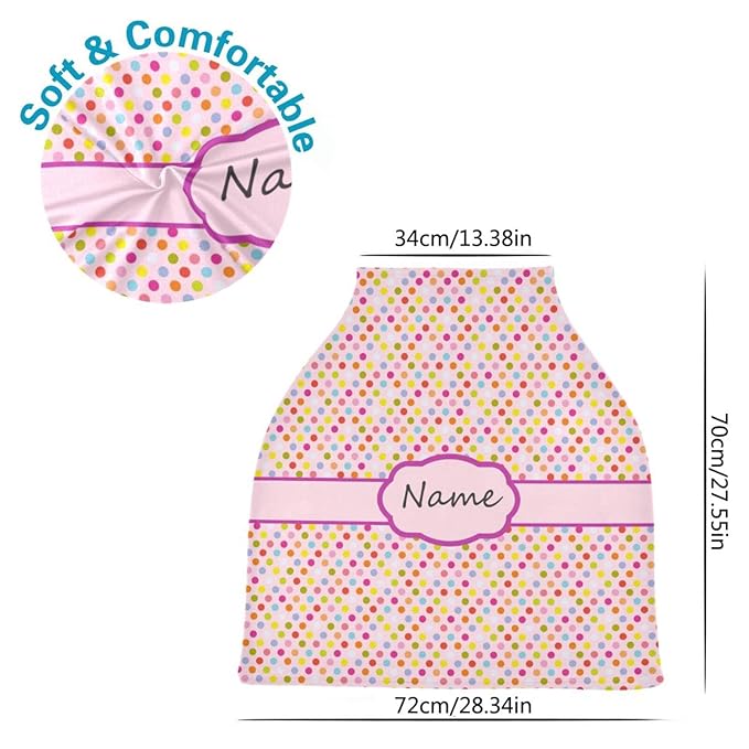 Personalized Baby Name Car Seat Covers for Girls, Custom Multiuse Nursing Cover Breastfeeding Scarf, Carseat Canopy, Gift for Newborn Daughter, Infant Stroller Cover, Colorful Dots