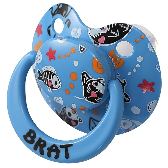 Adult Sized Soft Silicone Pacifier: Large Shield Cute Paci Shark Design - Butterfly Shaped Binky for Anxiety Blue