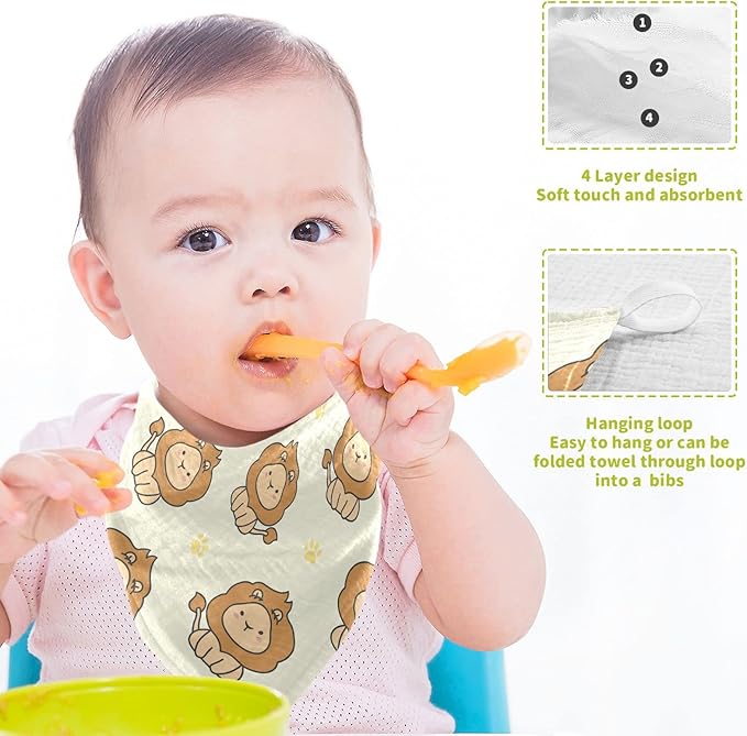 vvfelixl Baby Washcloths Cotton Cute Lion Baby Muslin Washcloths Soft Baby Face Towel for Newborn Infants Baby Wipes, 11.8 X 11.8 Inch, 3 Pack Yellow