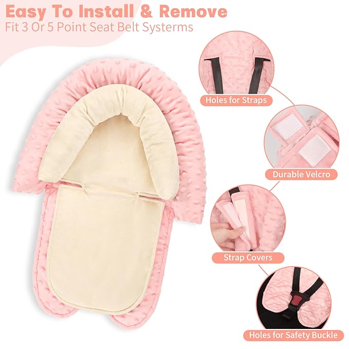 Infant Car Seat Insert, Baby Car Seat Head & Body Support with 2 Strap Pads, Ultra Soft Newborn Preemie Carseat Insert Cushion for Girls Boys, Fits Car Seat, Stroller, Swing, Bouncer, Beige