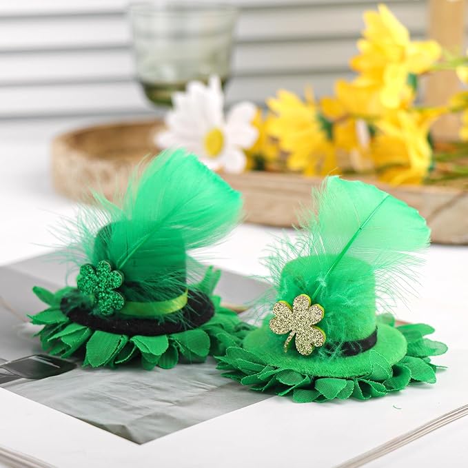 Leprechaun Top Hat Hair Bow Clips St Patrick Day Green Hat Alligator Hair Clips for Girls Infant Clover Shamrock Clip St.Patrick Hair Accessories Gift