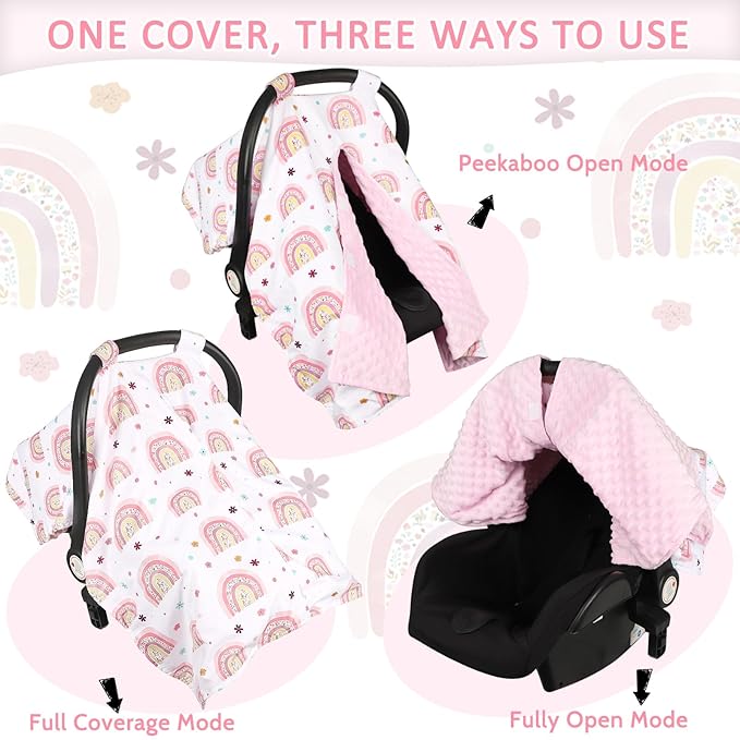 Pea Pod Car Seat Cover for Baby, Infant Carseat Cover with Peekaboo Opening Car Seat Canopy Cover, Nursing Cover for Baby Boys Girls (Rainbow)