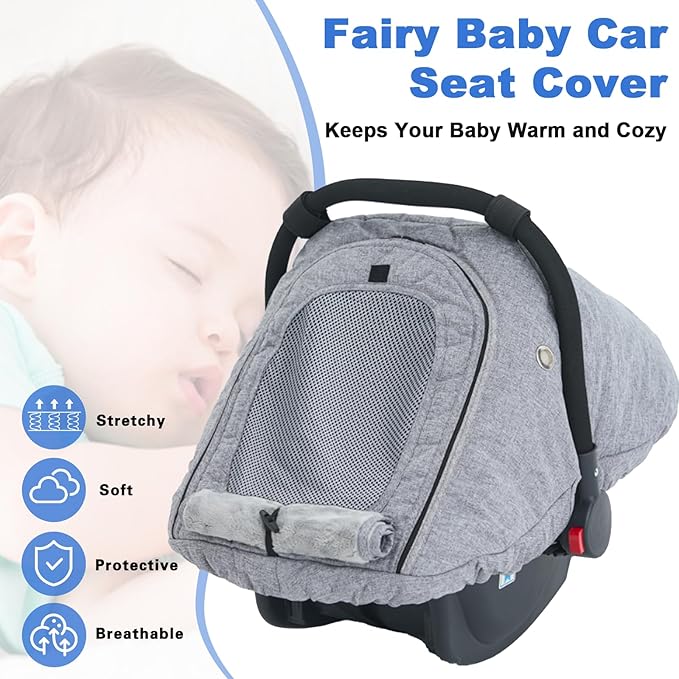Fairy Baby Winter Car Seat Cover for Baby Carseat with Mesh Window(Grey),Infant Warm&Cozy Car seat Covers Baby for Travel, Waterproof CarSeat Cover for Babies.