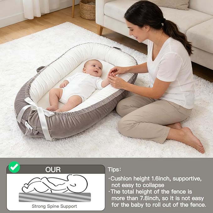 Infant Support Cushion | Organic Cotton Infant Support Cushion | Reversible, Adjustable & Portable Floor Cushion | Soft, Breathable, Washable Cover