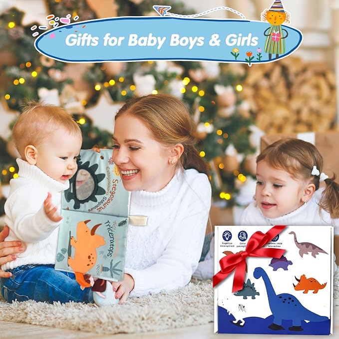 Richgv Baby Sensory Bundle: Dino Cloth Book & Interactive Phone Toy for 0-12 Months