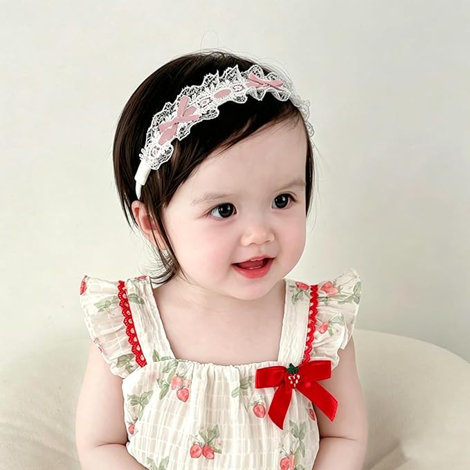 Baby Girls Hairbands Bow Lace Headband Handmade Soft Stretchy Pink Bowknot Hairbands Newborn Hairband with Bows Elastic Hair Bands for Kids Infant(Lace Pink Bow