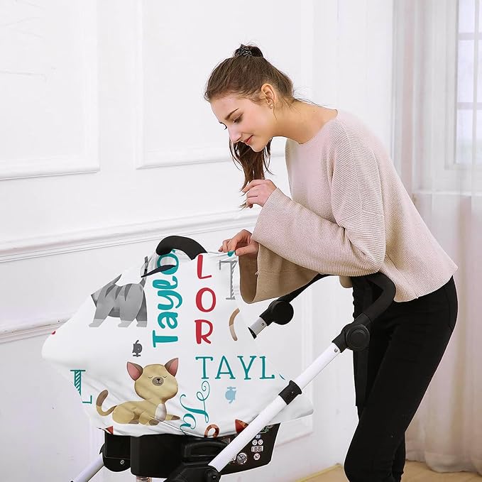 Personalised 7 in 1 Car Seat Cover for Girls and Boys - Multipurpose Breast Feeding White Cat Print Cover, Nursing Cover, Grocery Cart Cover - Birthday Gift for Babies(27"x29")