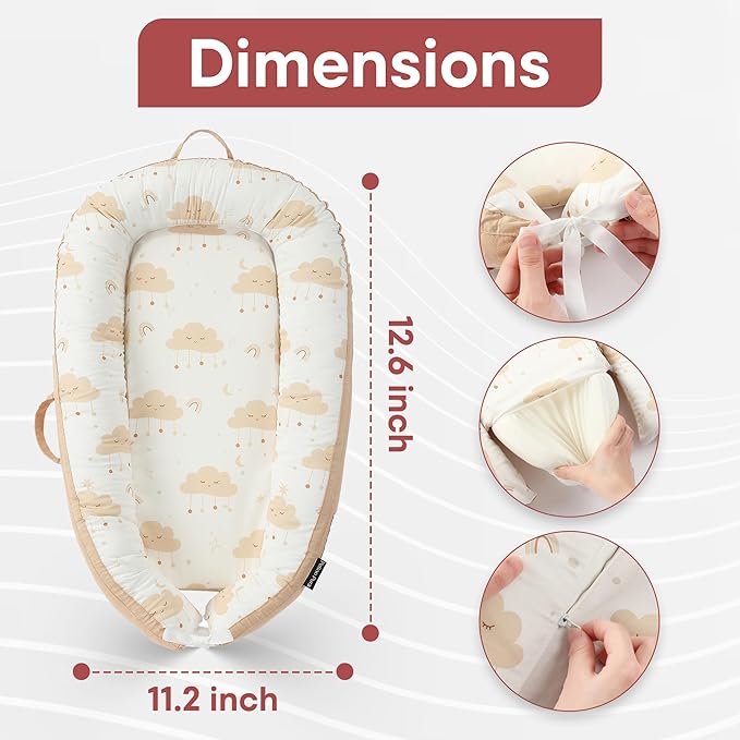 Interactivity Baby Lounger for Playtime under Adult Supervision (0-12 Months), Premium Quality Natural Cotton with Foam Core, Easy to Wash & Breathable Infant Lounger for Travel and Picnic