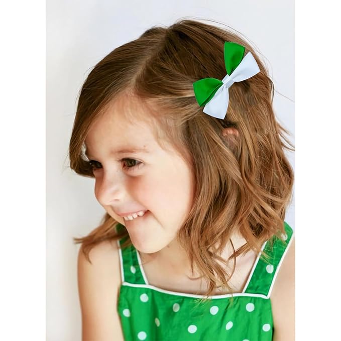 St. Patrick's Day Grosgrain Ribbon Alligator Hair Clips and Accessories - Solid Color Toddler Hair Bows 4PCS