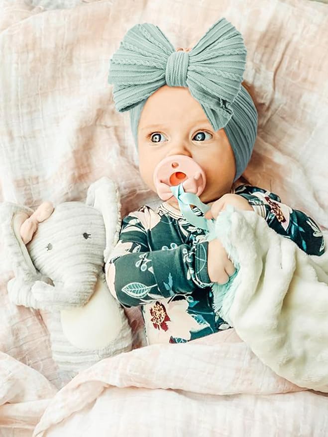 DRESHOW BQUBO Handmade Baby Headbands Soft & Stretchy Hair Bands with Bows Nylon Bows Hairbands for Girls Newborn Infant Toddlers Hair Accessories 3 pack