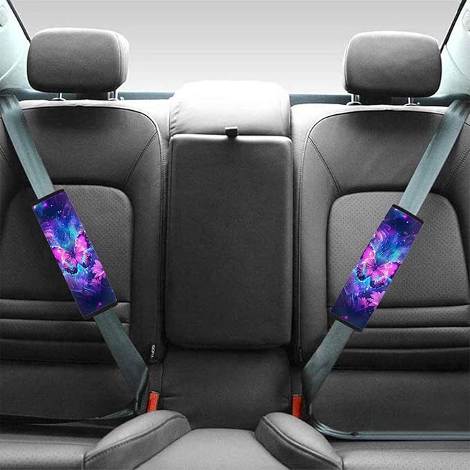 Biyejit Pink Butterfly 2Pcs Car Seat Belt Cover Shoulder Seatbelt Pads Cover, Safety Belt Strap Shoulder Pad for Adults and Children