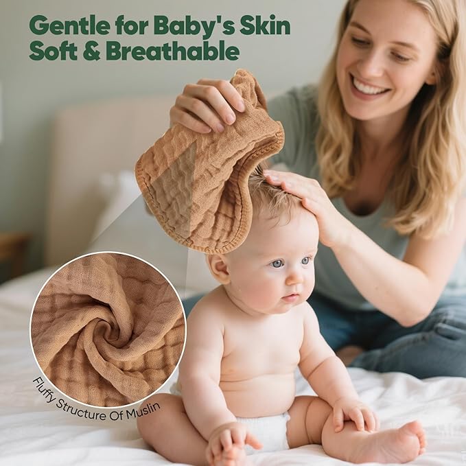 MIGIOL Baby Washcloths 100% Cotton Size is 12x12 inches. Lightweight, Portable, and Ideal for use at Home or on The go. (White & Pink 6 Pieces)