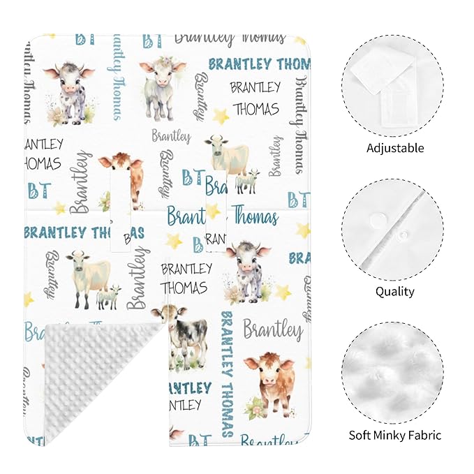 Custom Baby Car Seat Canopy Personalized Car Seat Covers with Name for Baby Boys Girls Customized Cow Nursing Breastfeeding Cover Infant Carseat Canopies Newborn Minky Baby Blanket