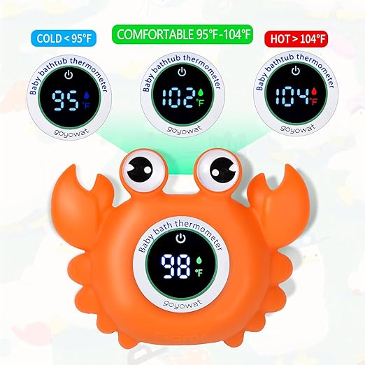 Baby Bath Thermometer Crab Toy - Digital Floating Water Thermometer with LED Display & Color Alerts for Infants, Cute Bath Tub Sensor & Safe Bath Time Essential Toy
