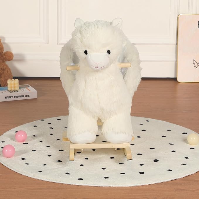Alpaca Baby Rocking Horse for Toddlers 1 Years to 3 Years, Stuffed Plush Ride-on Rocking Animal with Realistic Sound and Music, Wooden Rocking Horse with Seat, Cream Alpaca, CPC Certified