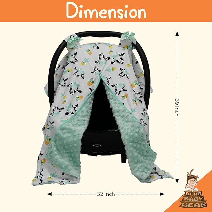 Dear Baby Gear Carseat Canopy - Car Seat Cover with Snap Opening for Girls & Boys - Infant Car Chair Canopies - Floral & Farm Prints - Nursing Covers -39"x32" (Cows and Cactus, Mint Dot)