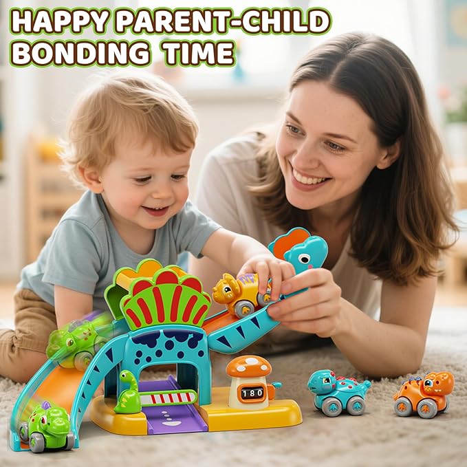 Lehoo Castle Toys for 1 Year Old Boys, Dinosaur Slide with 4 Mini Push Cars for Baby 12-18 Months, Infant Play Vehicle Set, Educational Learning First 1st Birthday Gifts for Kids, Girls, Toddlers 1-3