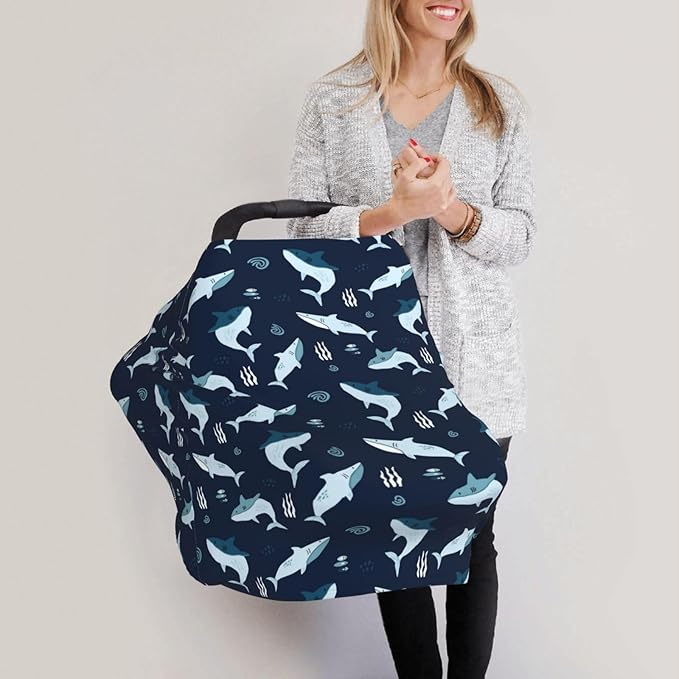 Sharks Ocean Baby Stuff Car Seat Cover for Baby Carseat Covers for Girl Boy Stretchy Soft Breathable Breastfeeding Infant Car Seat Canopy Carrier Cover