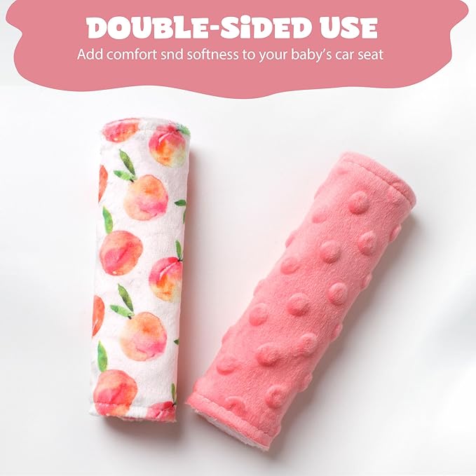 Car Seat Strap Covers for Babies Soft Car Seat Belt Covers, Mink Car Seat Straps Shoulder Pads for Boys and Girls, Peach