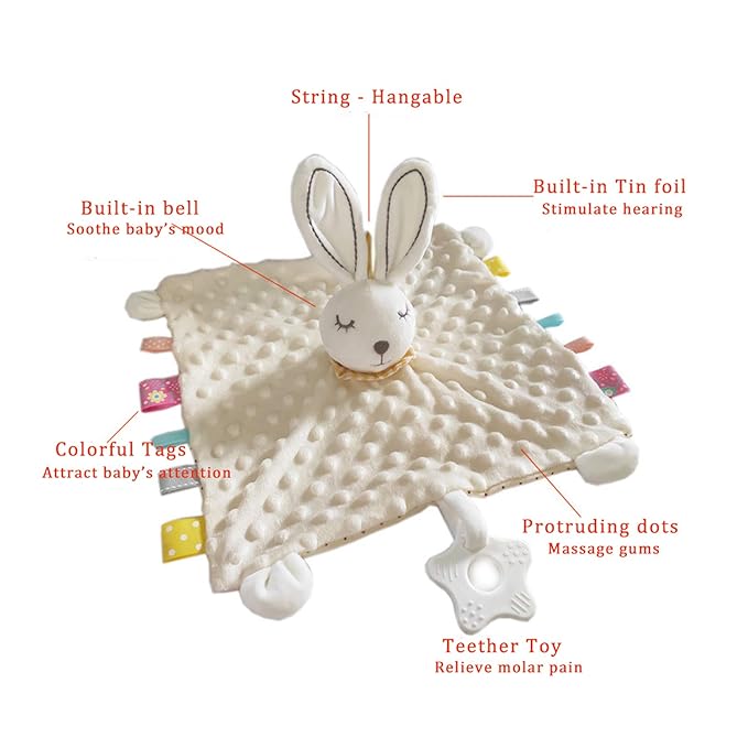 Lovey Bunny for Babies Soft Plush Tags Toy Stuffed Animal Security Blanket, Great Shower Gift for Newborn New Mom
