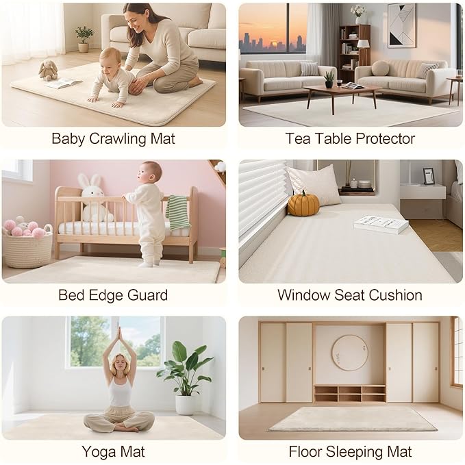 Baby Play Mat for Floor 59"x39", 1.3" Thick Memory Foam Playpen Mat, Ultra Soft Coral Velvet, Non-Slip & Water-Resistant, Ideal for Crawling & Play for Infants, Toddlers & Kids